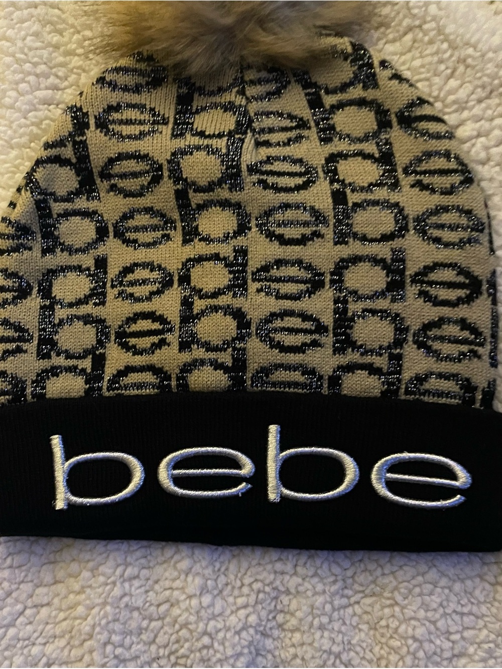 bebe Kids Logo Knit Beanie - Black & Tan